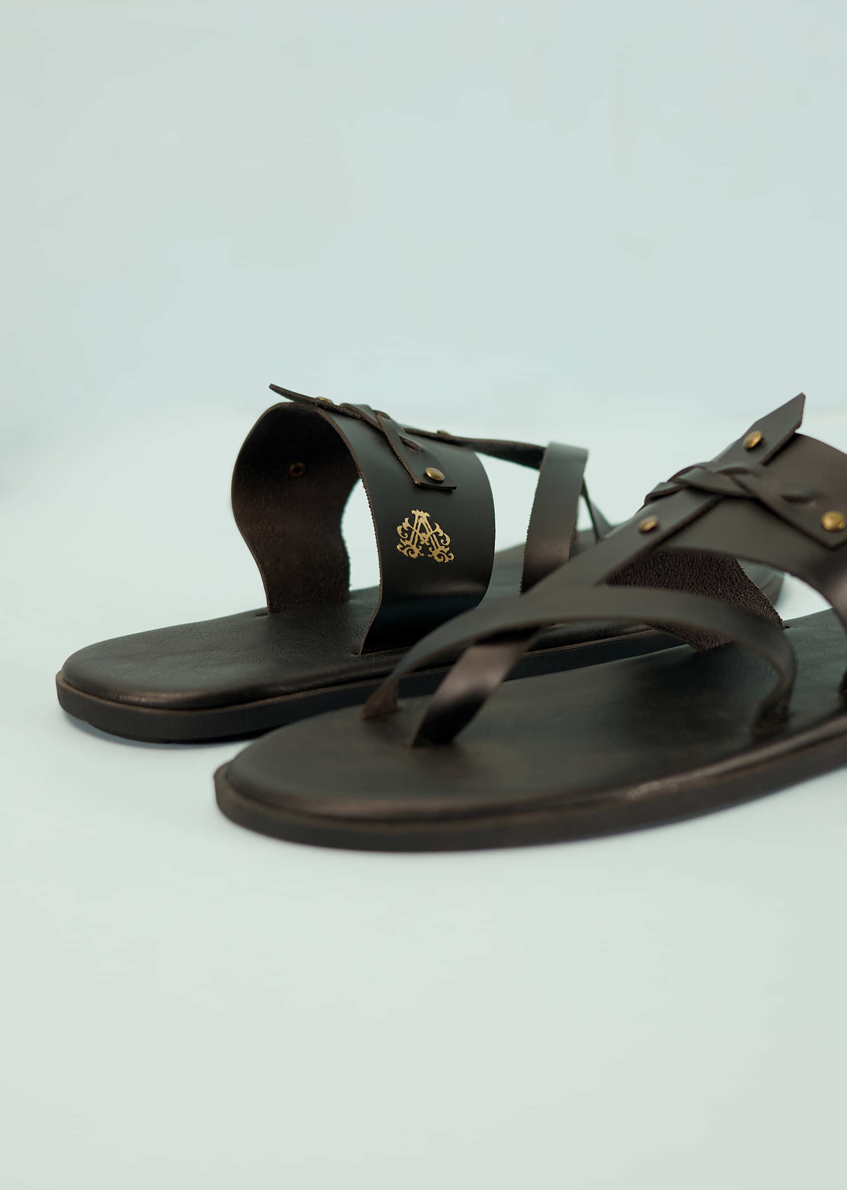 Black Strappy Slides For Men In Leather With Buttons
