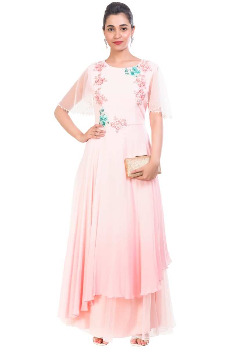 Blenched Almond Double Layered Gown Online - Kalki Fashion