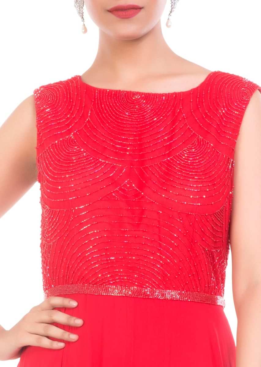 Blood Red Gown Embellished With Pearl Online - Kalki Fashion