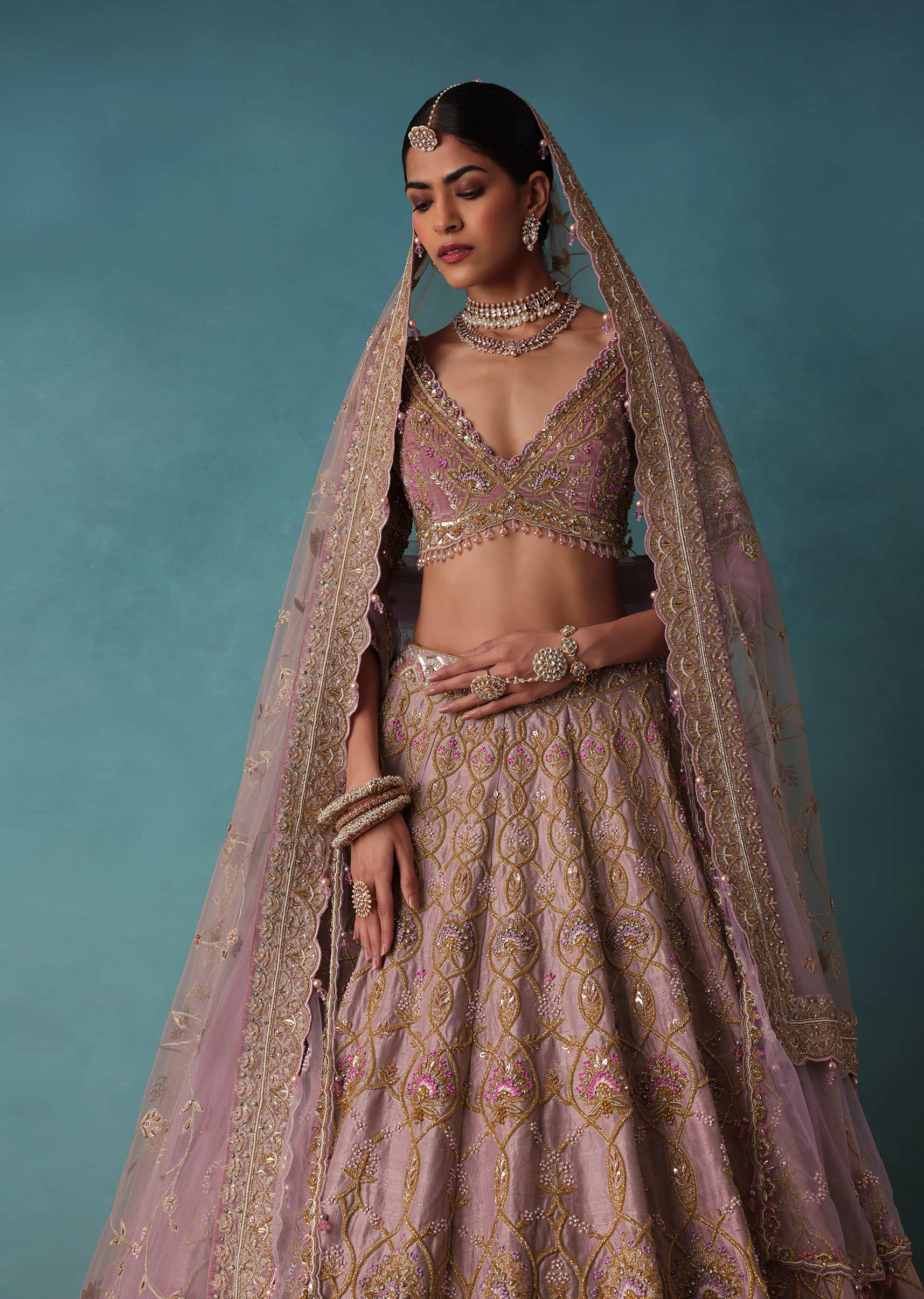 Bloom Pink Bridal Lehenga In Raw Silk With Hand Embroidery
