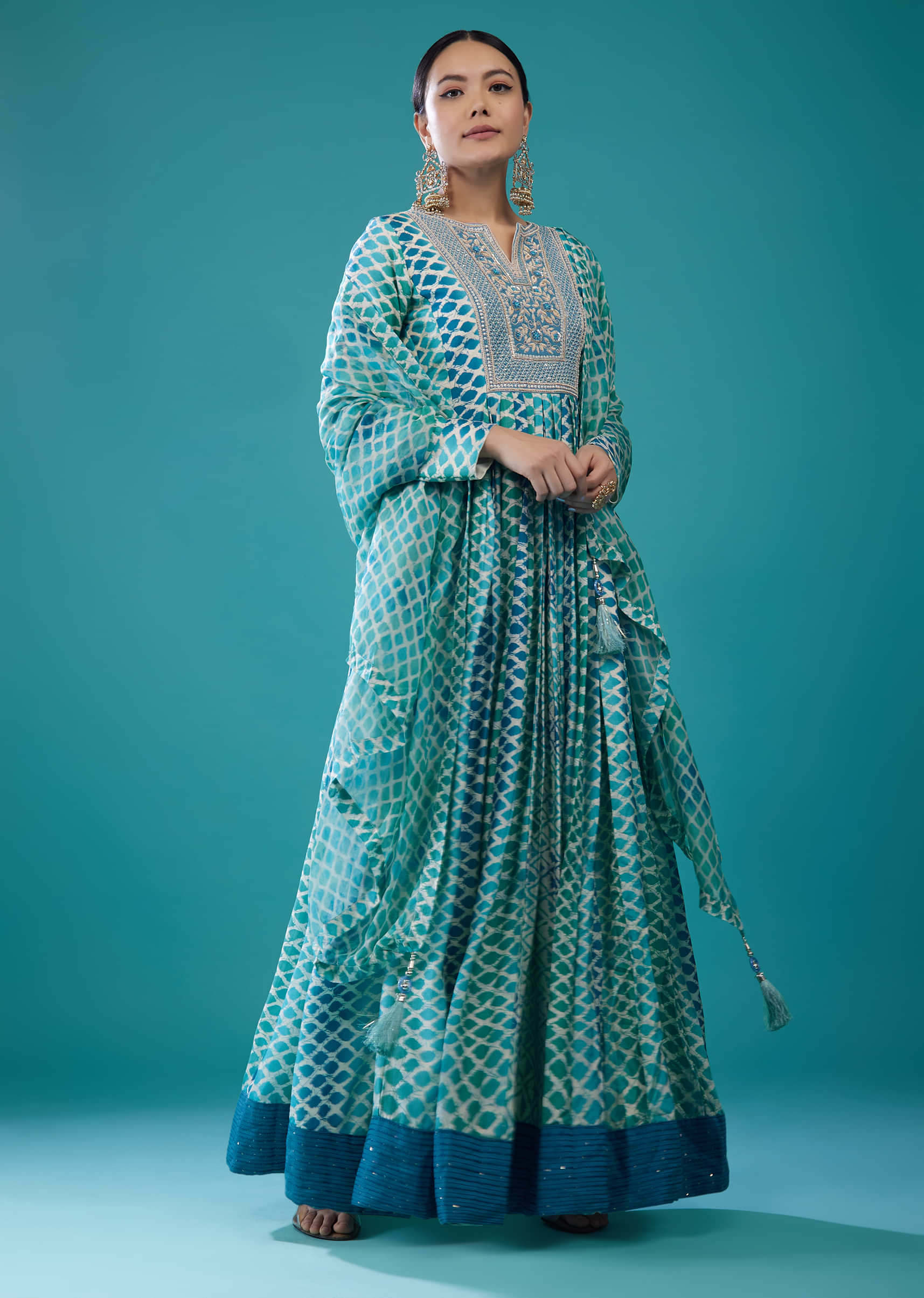 Sky Blue-Toned Silk Anarkali Suit With Embroidery