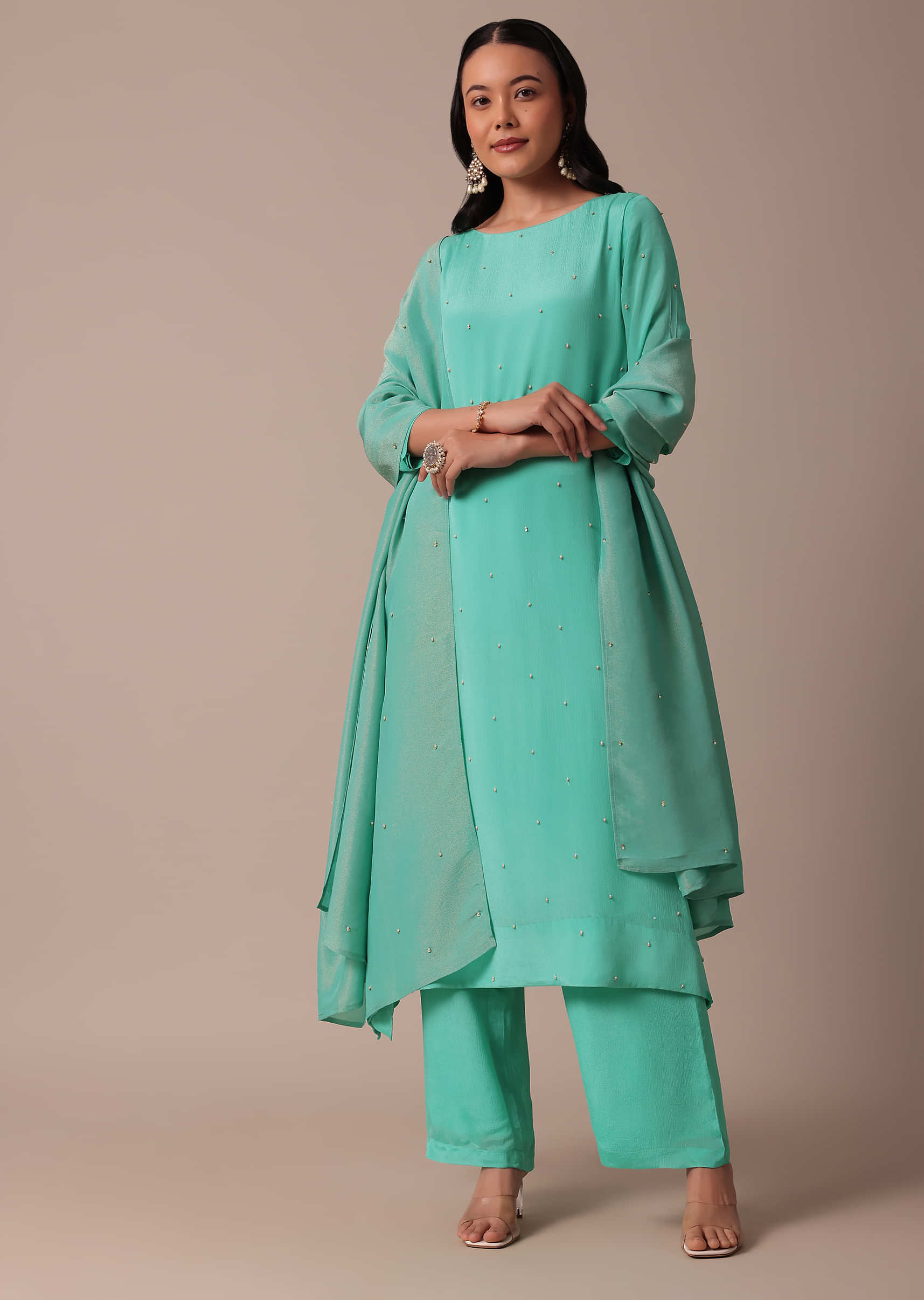 Buy Gentian Blue And Cream Skirt Suit With Gotta Patti Embroidery And Woven  Lurex Design Online - Kalki Fashion