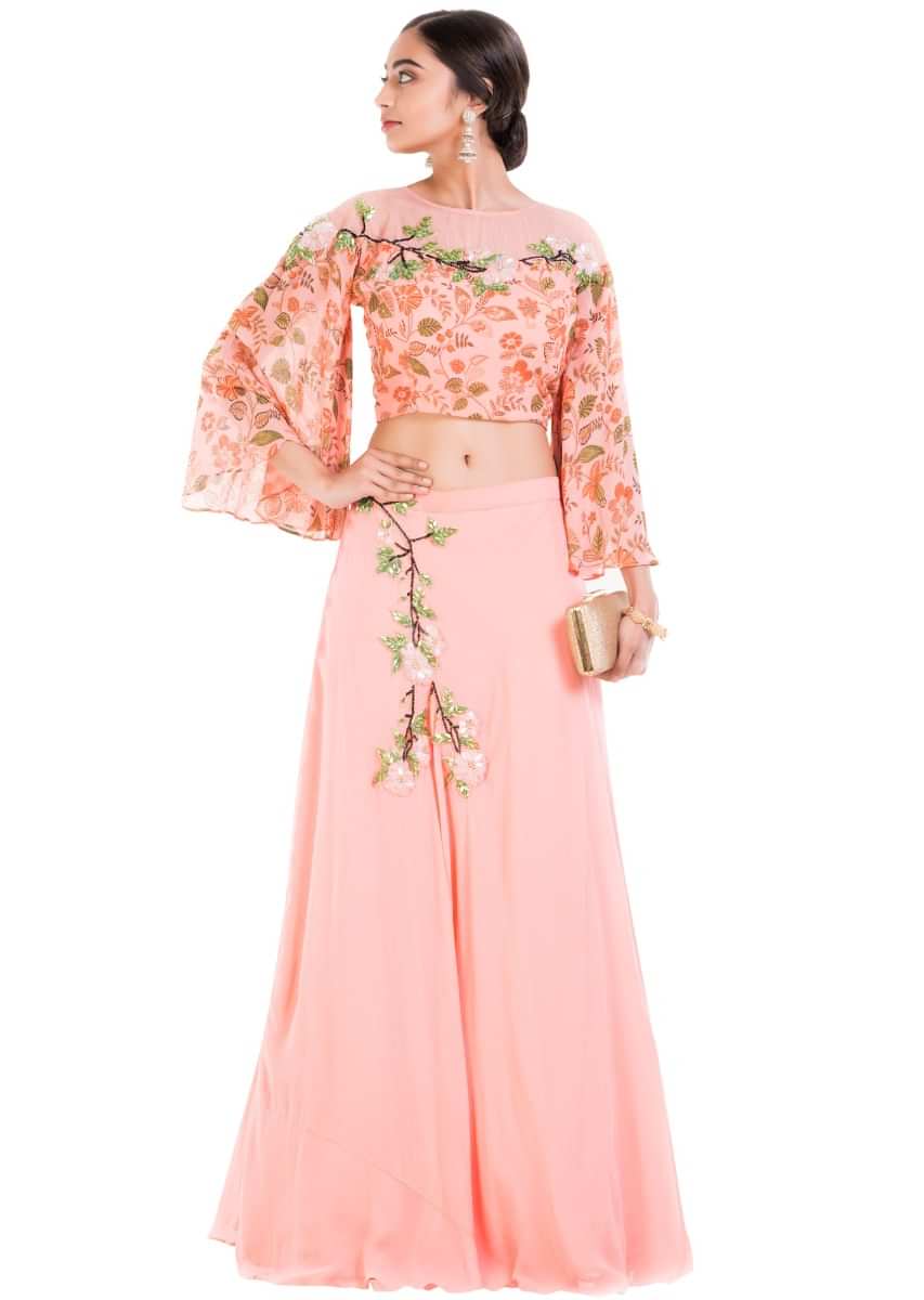 Blush Pink Printed Crop Top & Skirt