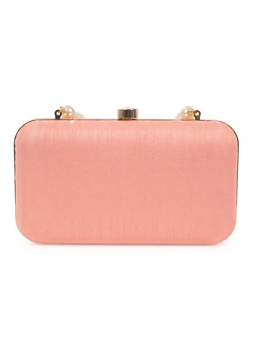 Blush pink hand embroidered capsule clutch