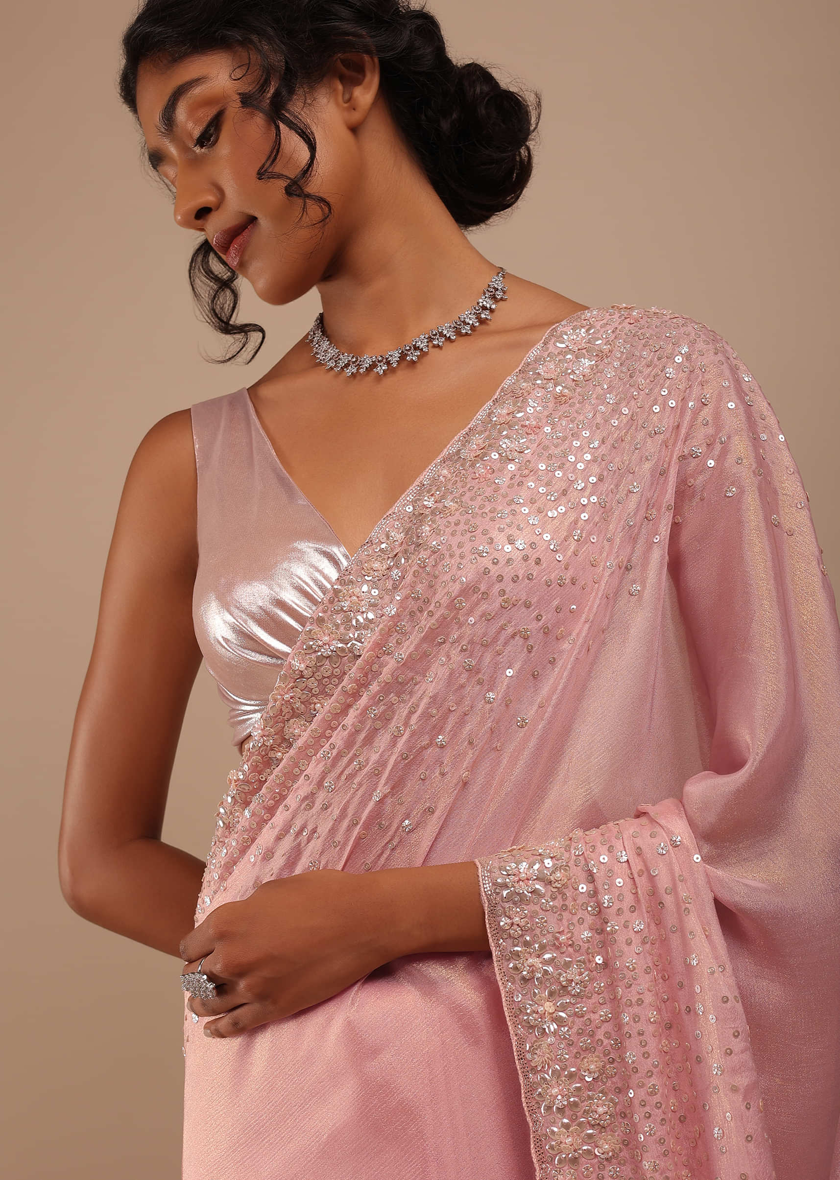 Buy Embroidery Blush Pink Sequin Saree with Shimmer Online KALKI Fashion  India