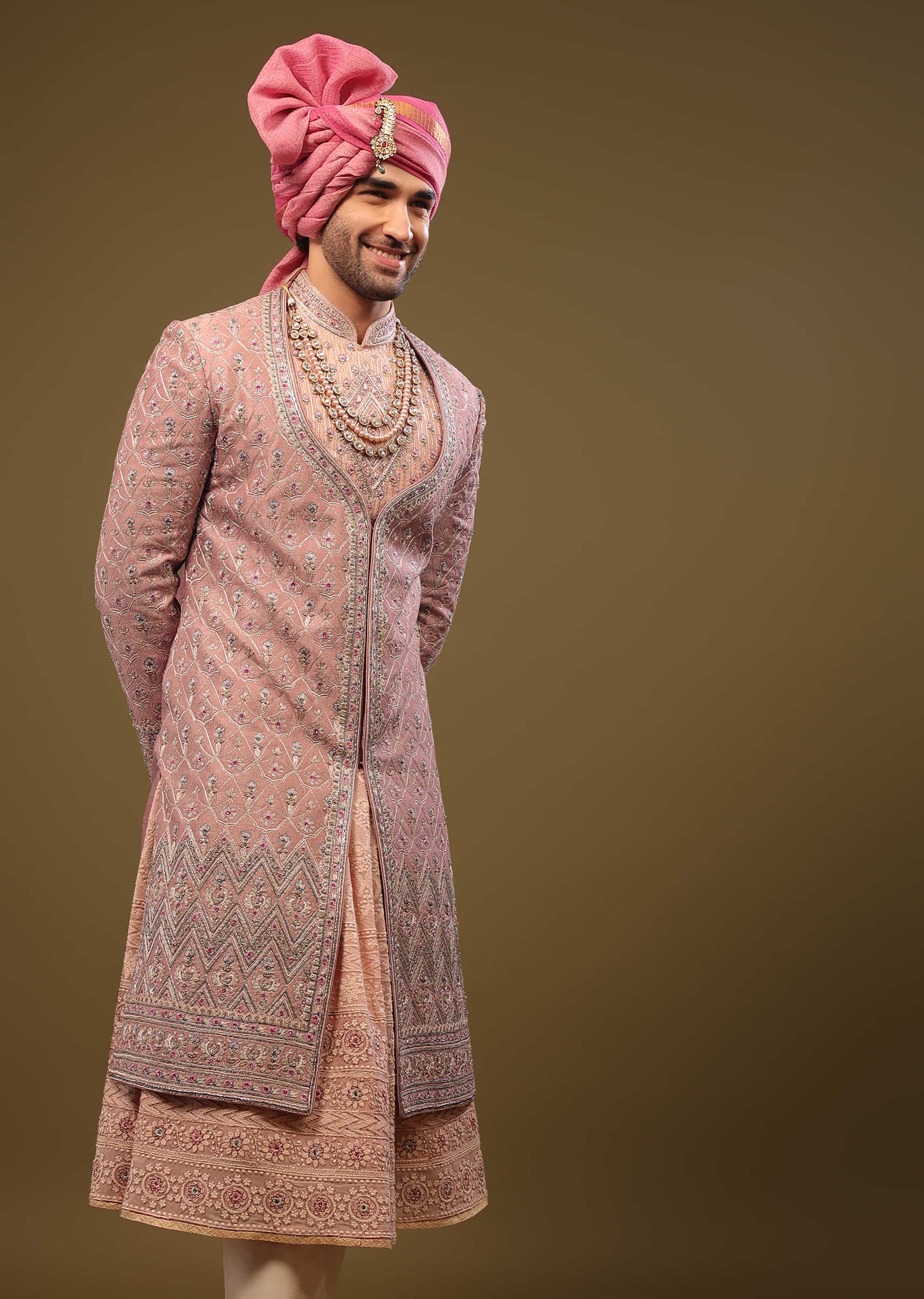 Rosy Brown Thread Embroidered Men Sherwani