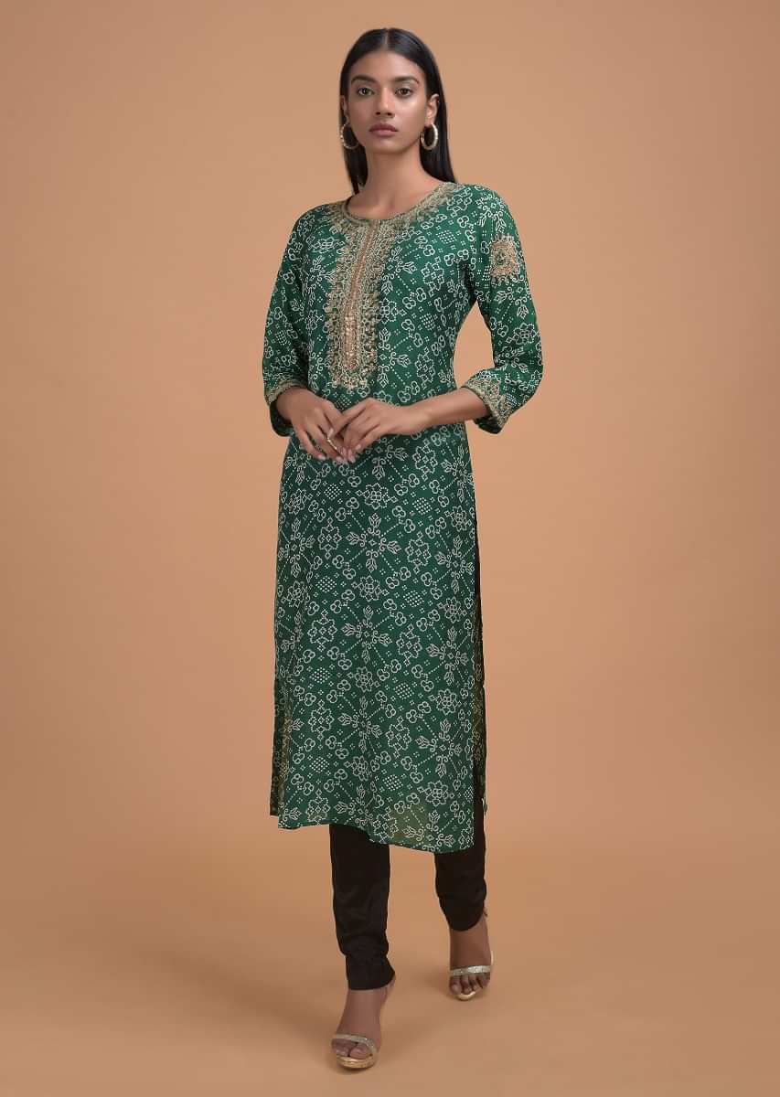 Buy Jade Green Kurti In Cotton With Floral Butti Online  Kalki Fashion