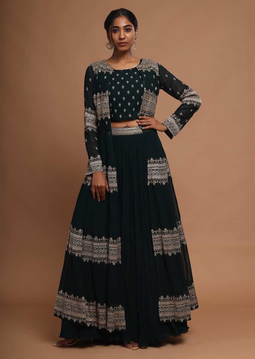 Long skirt with crop top and jacket clearance online