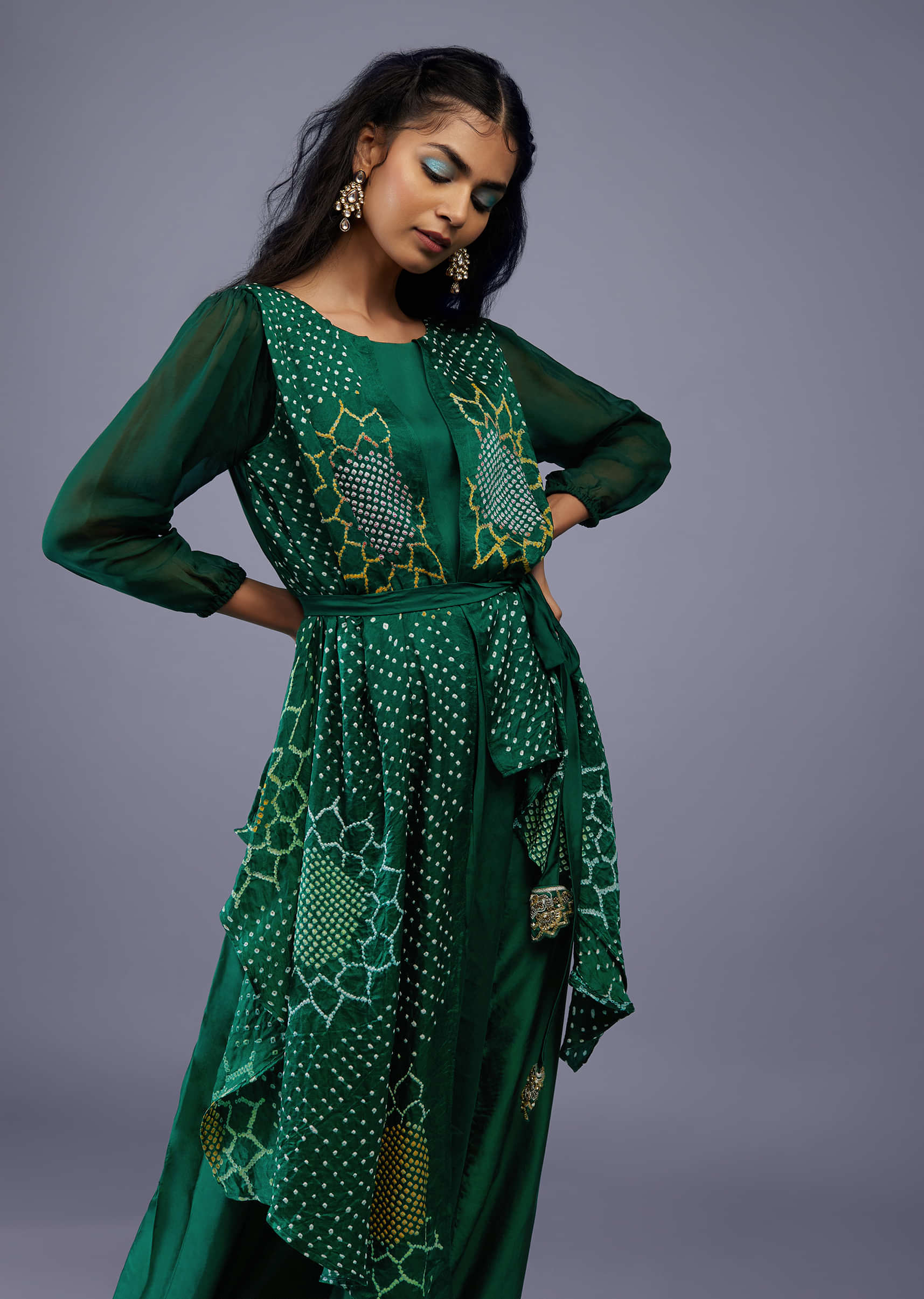 Forest green cotton silk one piece dress with exclusive hand embroider –  Sujatra