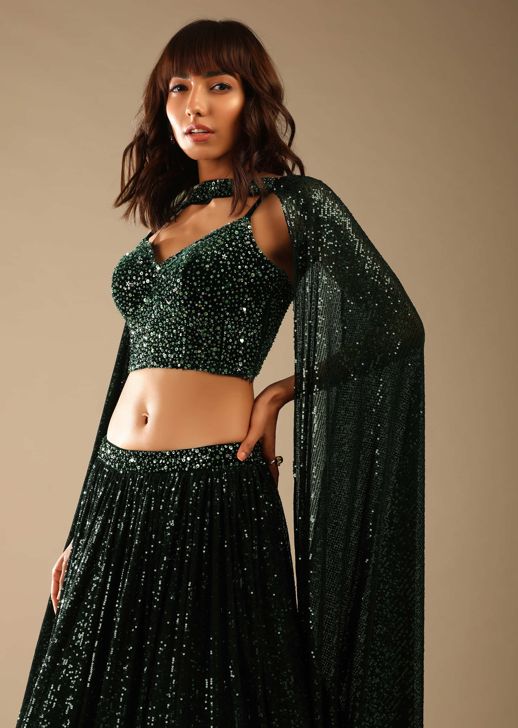 Buy Emerald Green Corset Blouse With Hand Embellished Cut Dana And Sequins  Accents And Spaghetti Straps Online - Kalki Fashion