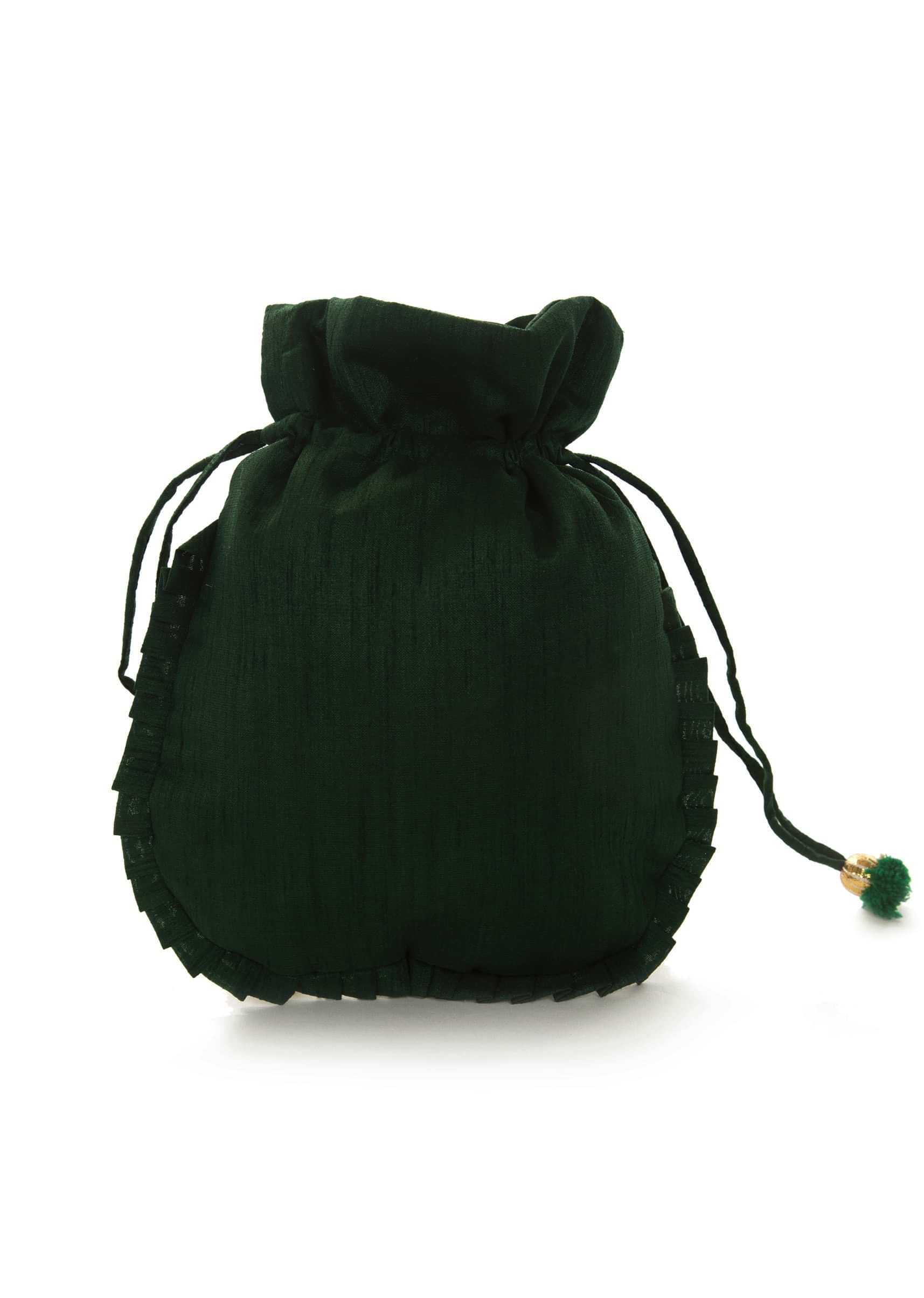 Bottle green potli bag beautified in gotta patti embroidered work only on Kalki