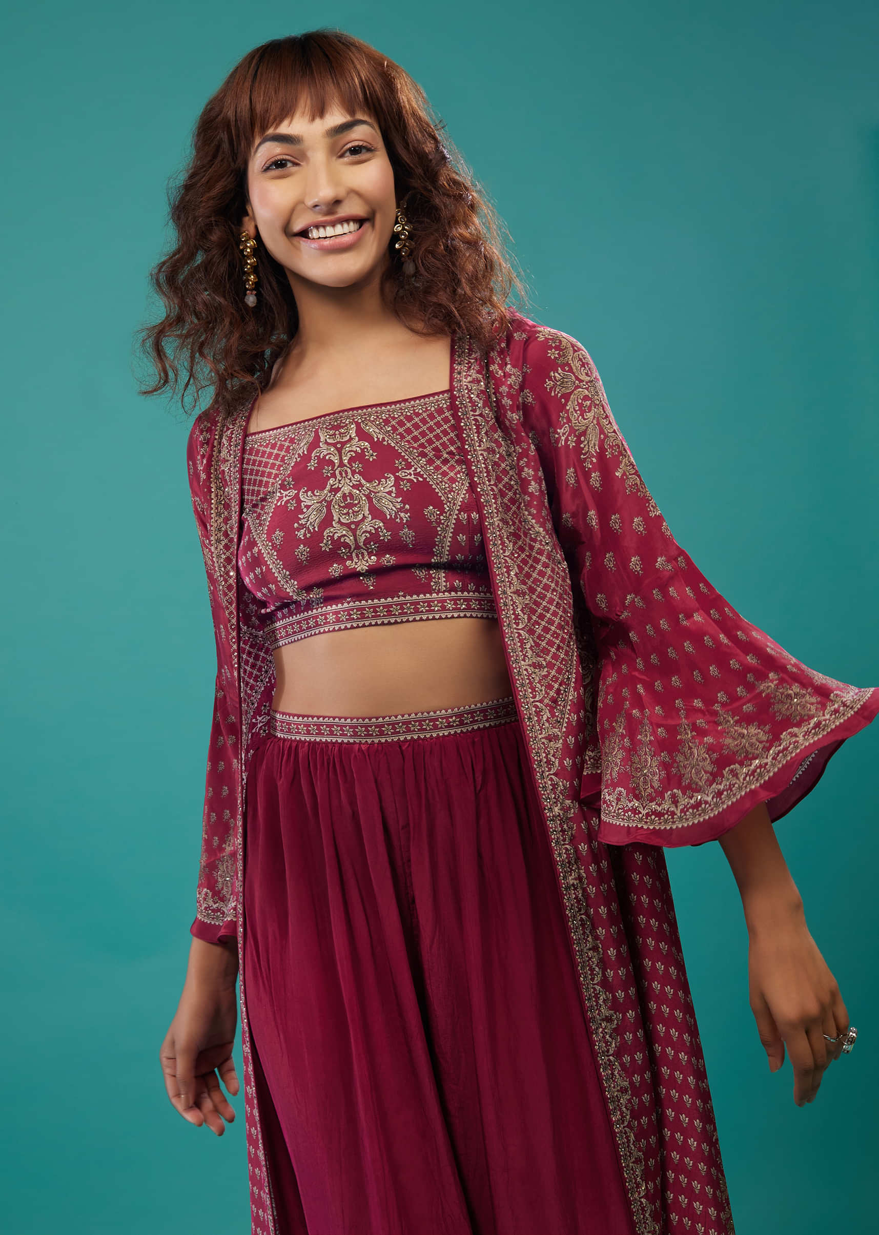 Full Sleeve Magenta Georgette Crop Top, Size: Small at Rs 250