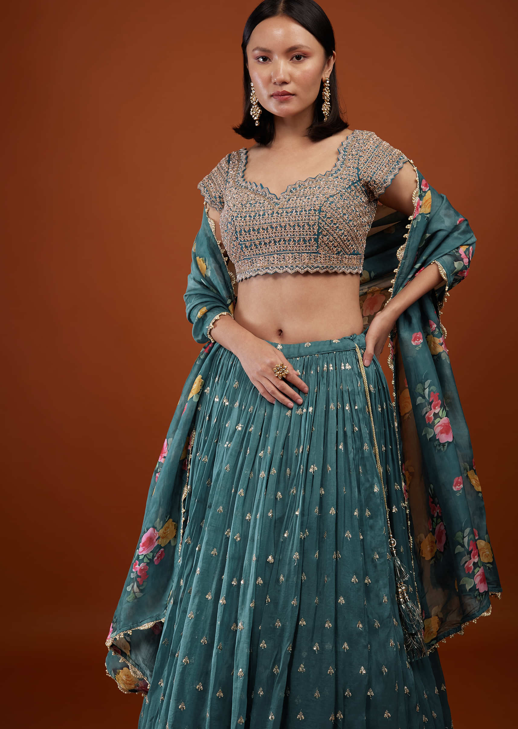 Airforce Blue Lehenga With Embroidery