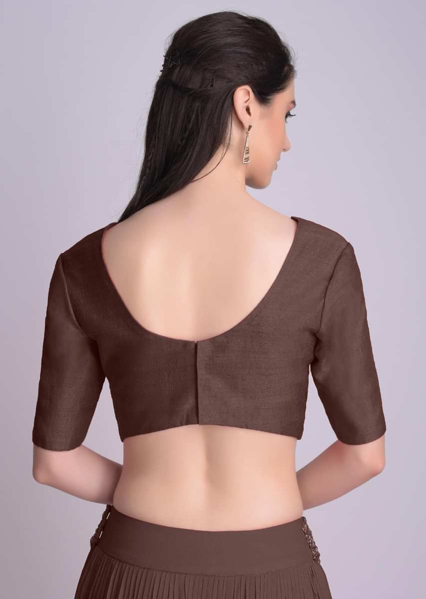 Brown Blouse With Half Sleeves And Round Neckline 