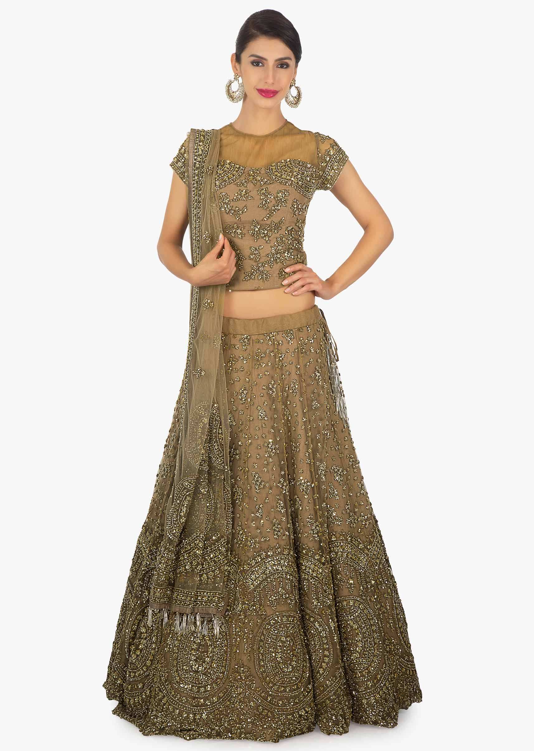 Buy Brown Lehenga Choli Set In Embellished Net Online - Kalki Fashion