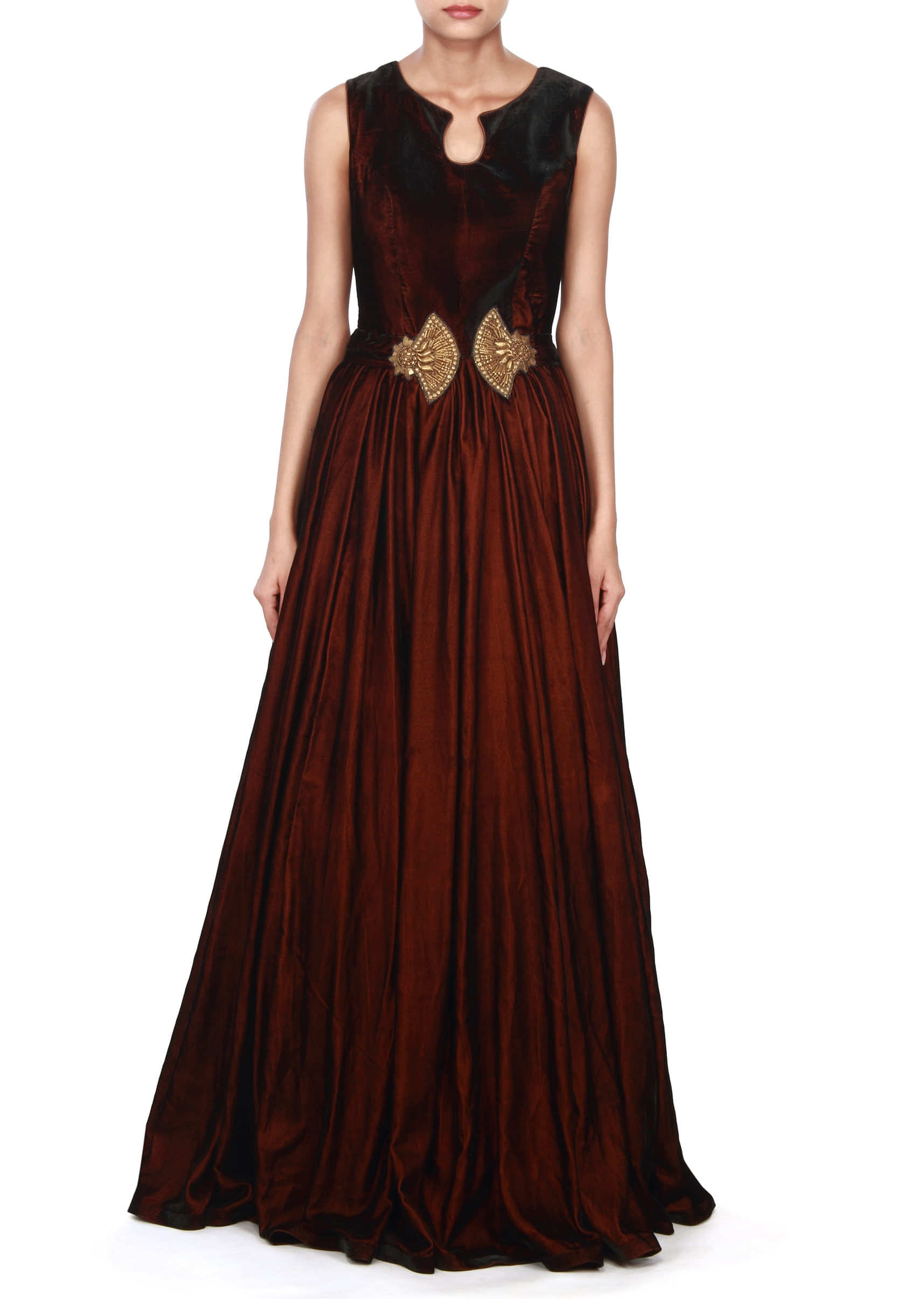 Brown gown adorn in embroidered butti only on Kalki