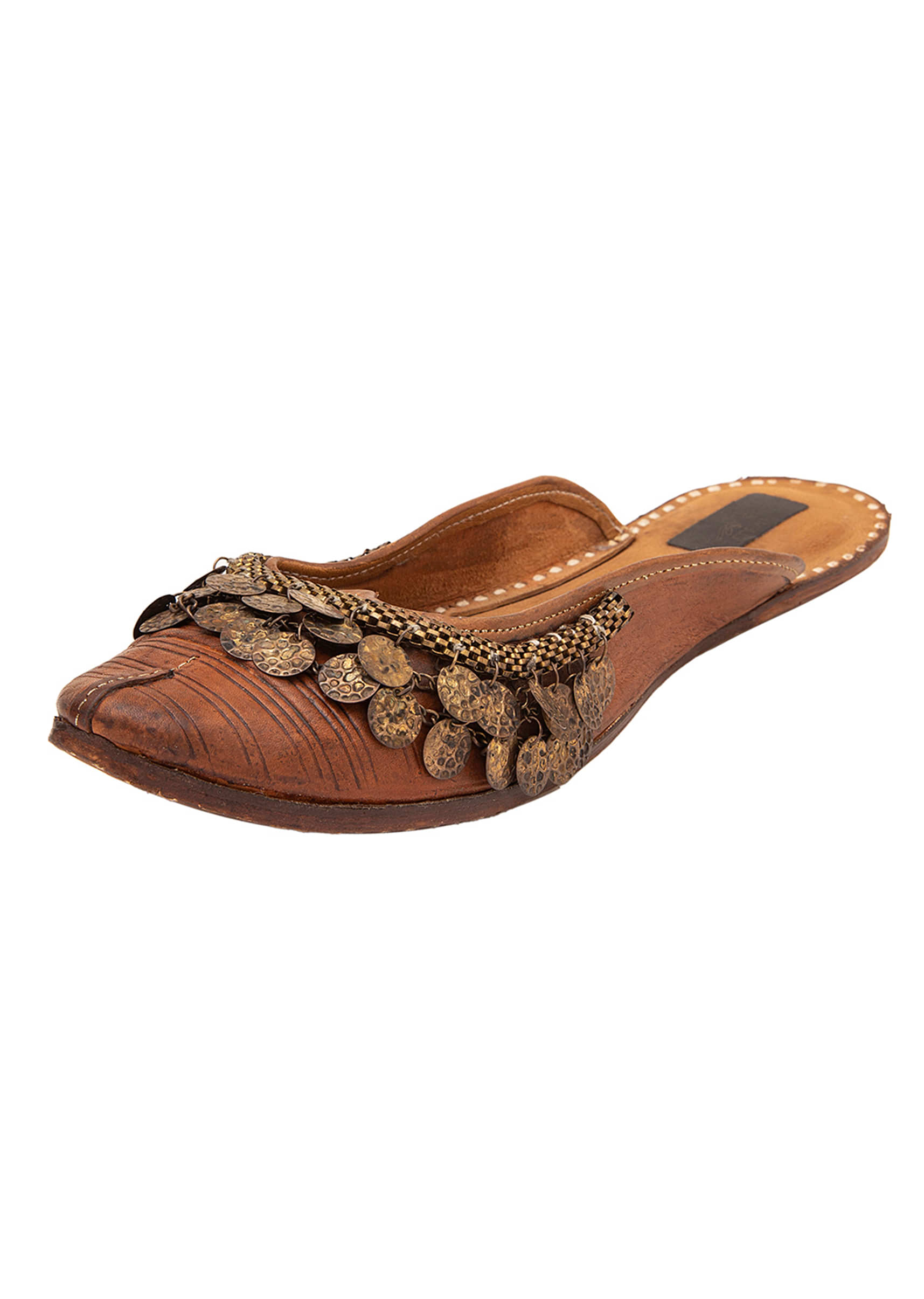 Brown Pure Leather Juttis Handcrafted With Coin Embellishments