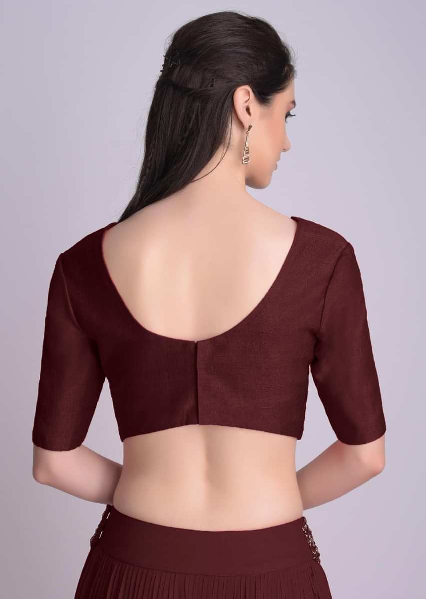 Burgundy Blouse With Half Sleeves And Round Neckline 