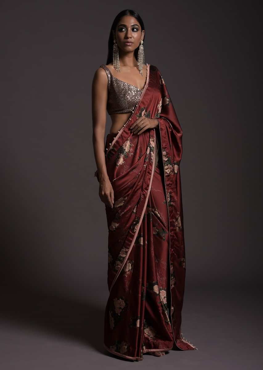 Ceremonial Barfi Silk Burgundy Designer Silk Saree with Double Blouse at Rs  3821.25 in Ahmedabad