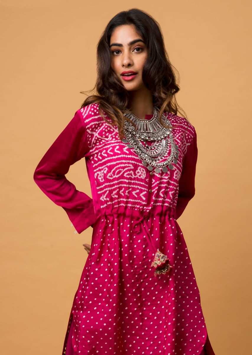 Buy Burnt Pink Palazzo Suit With Real Bandhani Kurta Online - Kalki Fashion