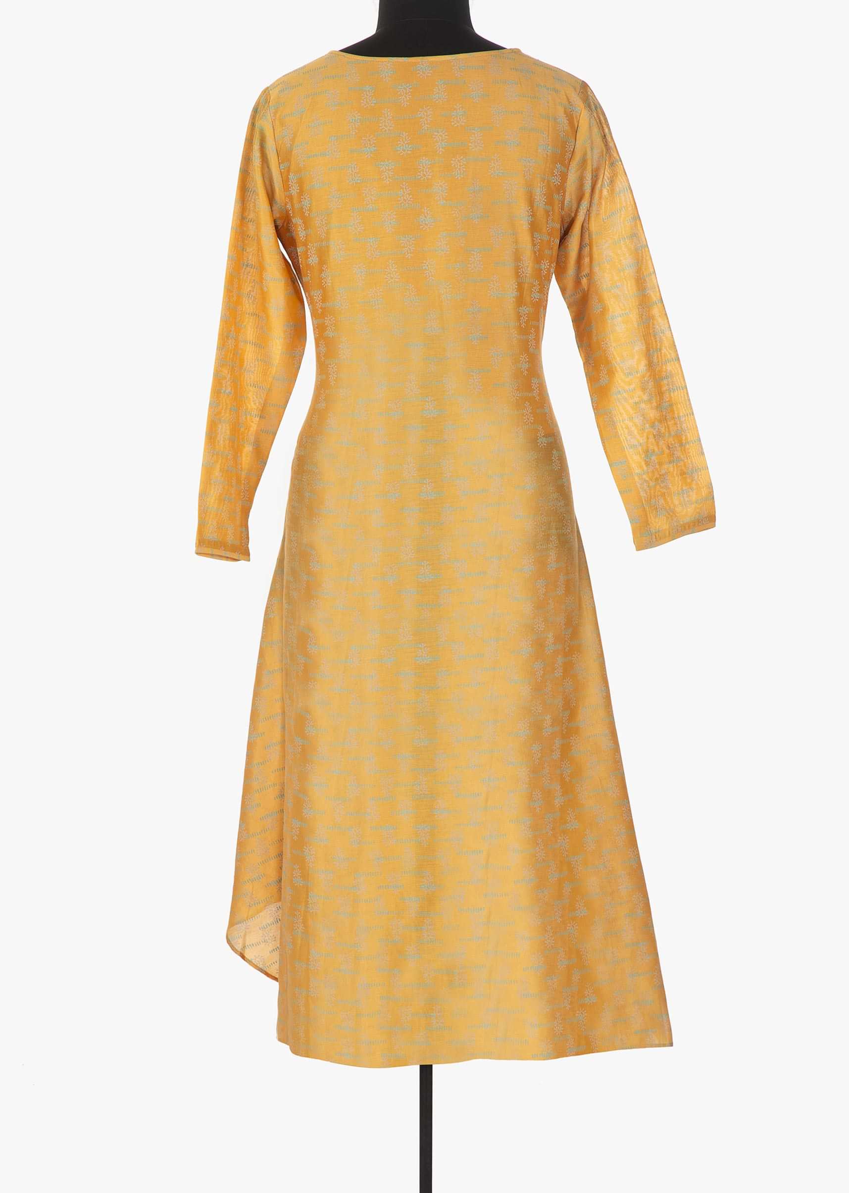 Butterscotch yellow printed kurti with cod embroidered butti only on Kalki