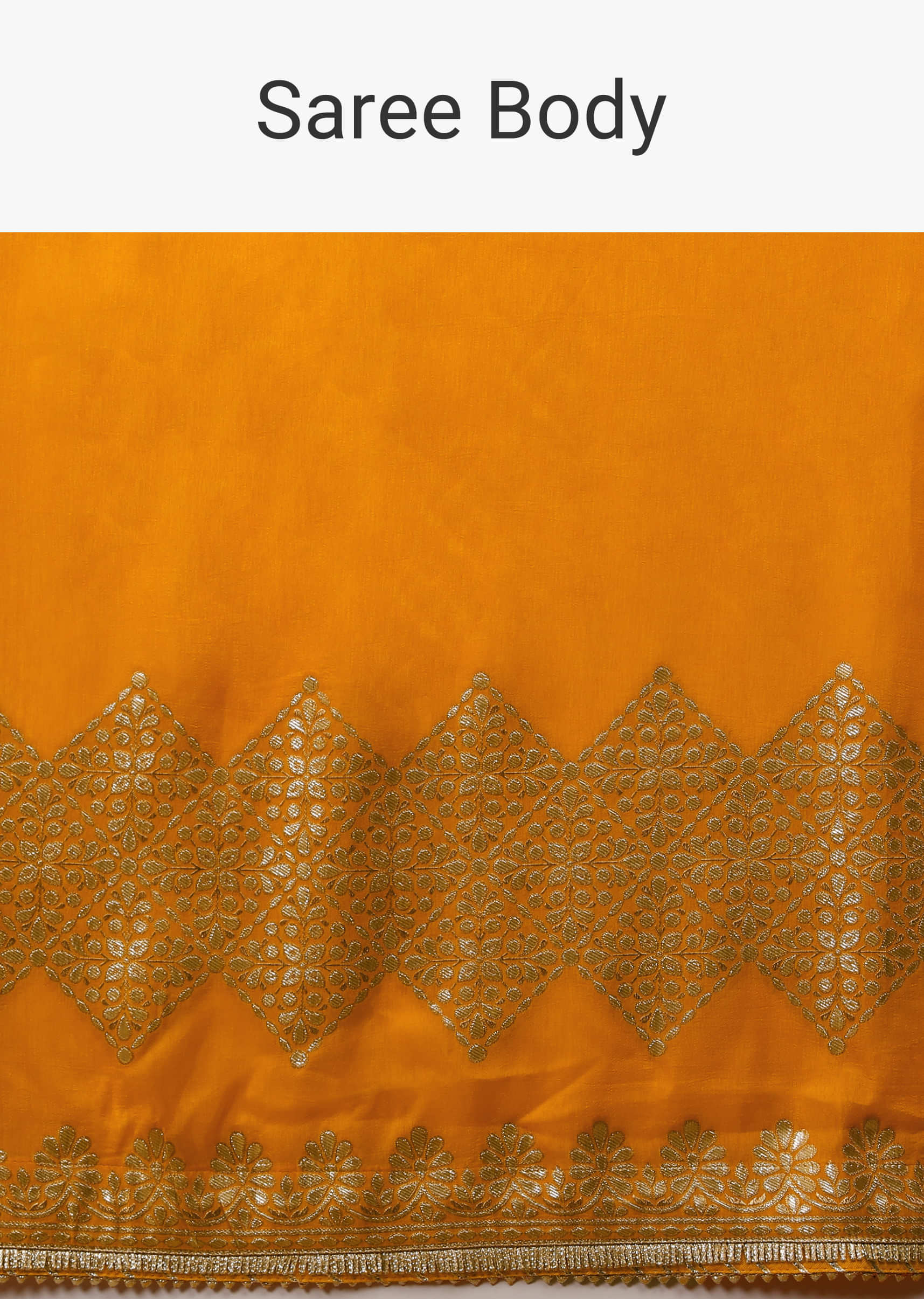 Cadmium Yellow Saree In Dola Silk With Lurex Woven Stripes On The Pallu And Geometric Floral Motifs On The Pleats  