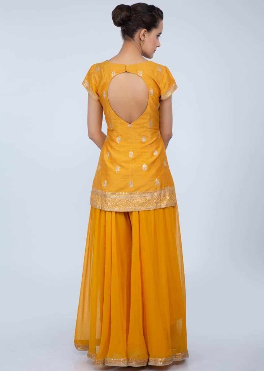 Canary Yellow Palazzo Suit Set Embroidered In Sequins And Zari Online - Kalki Fashion