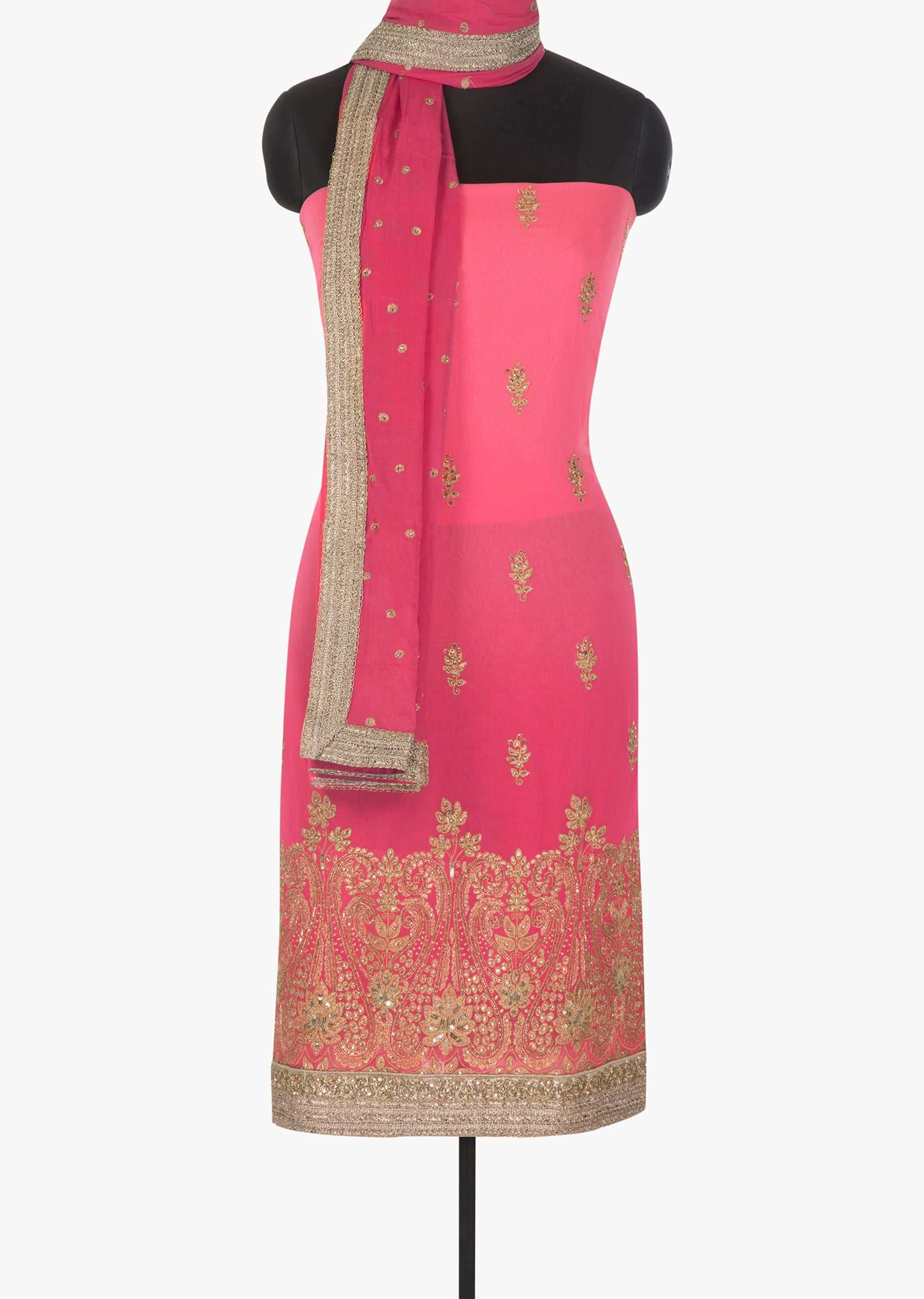 Candy pink georgette suit adorn in zari and sequin only on Kalki