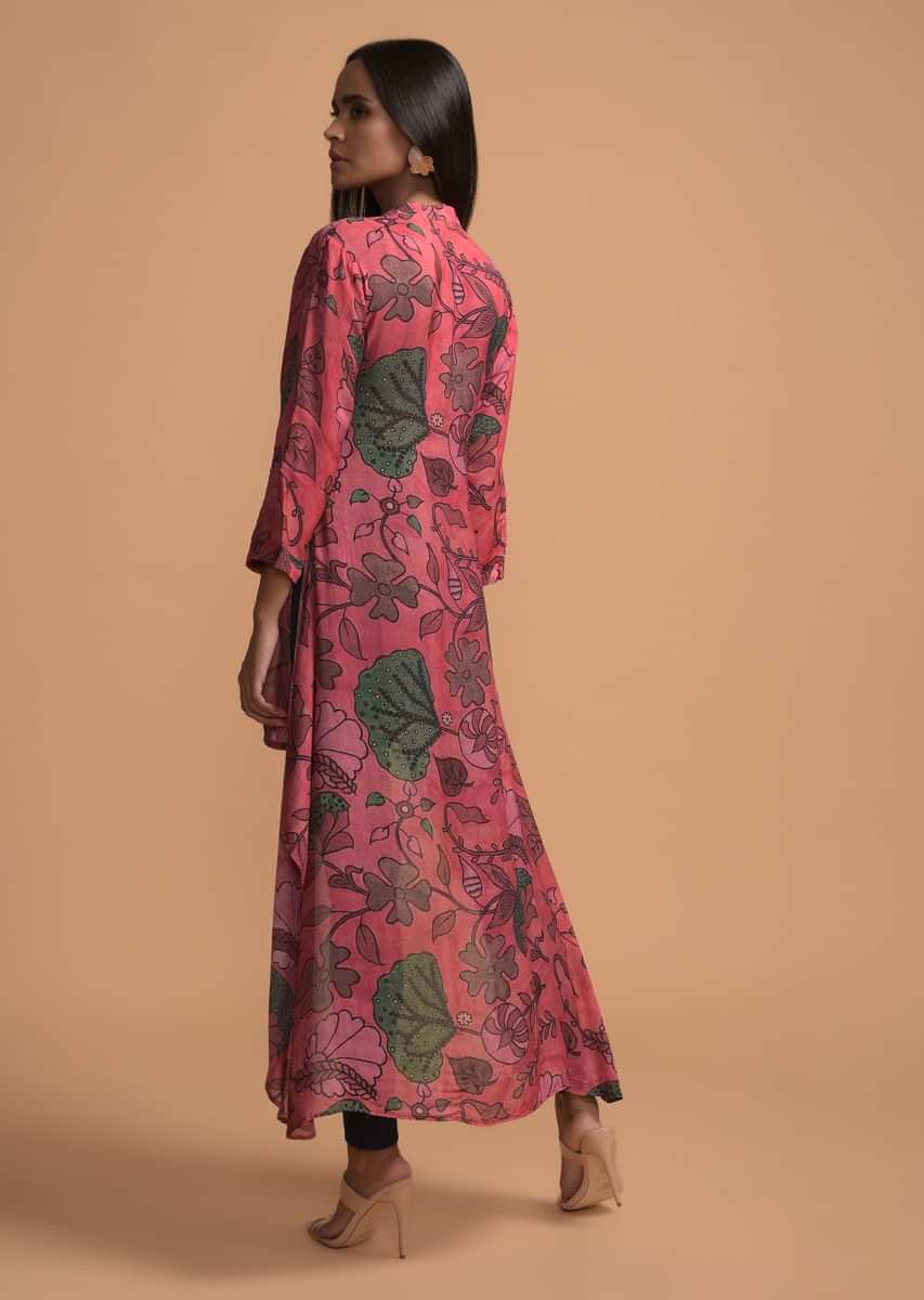 Buy Candy Pink High Low Dhoti Suit In Cotton Blend With Nature Inspired ...