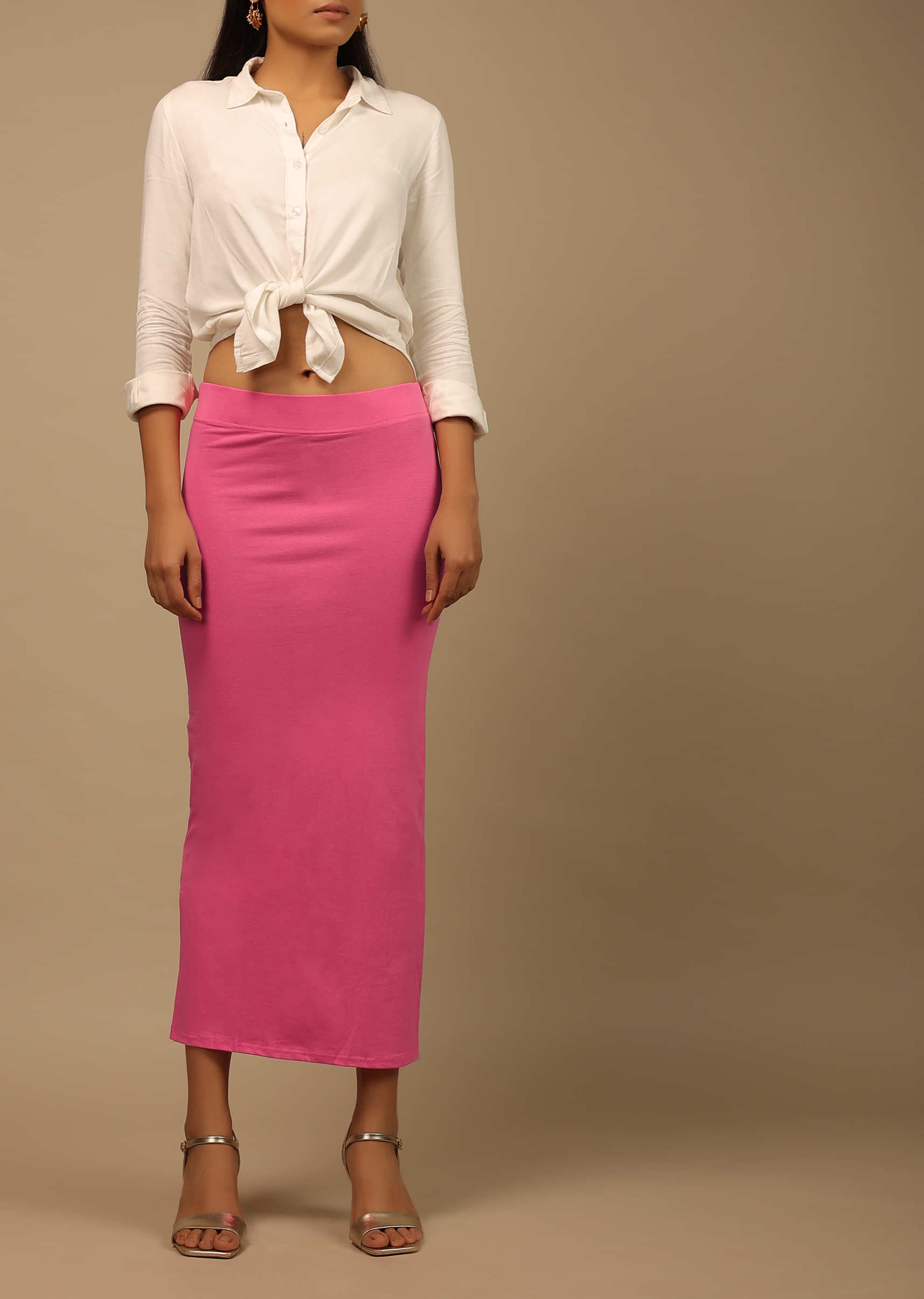 Women's Fashion Lycra Full Elastic Saree Shapewear Petticoat Peach Free  Shipping