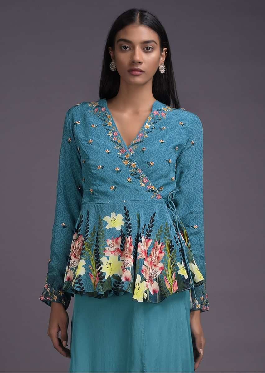 Embroidered Peplum Top - Floral Embroidery