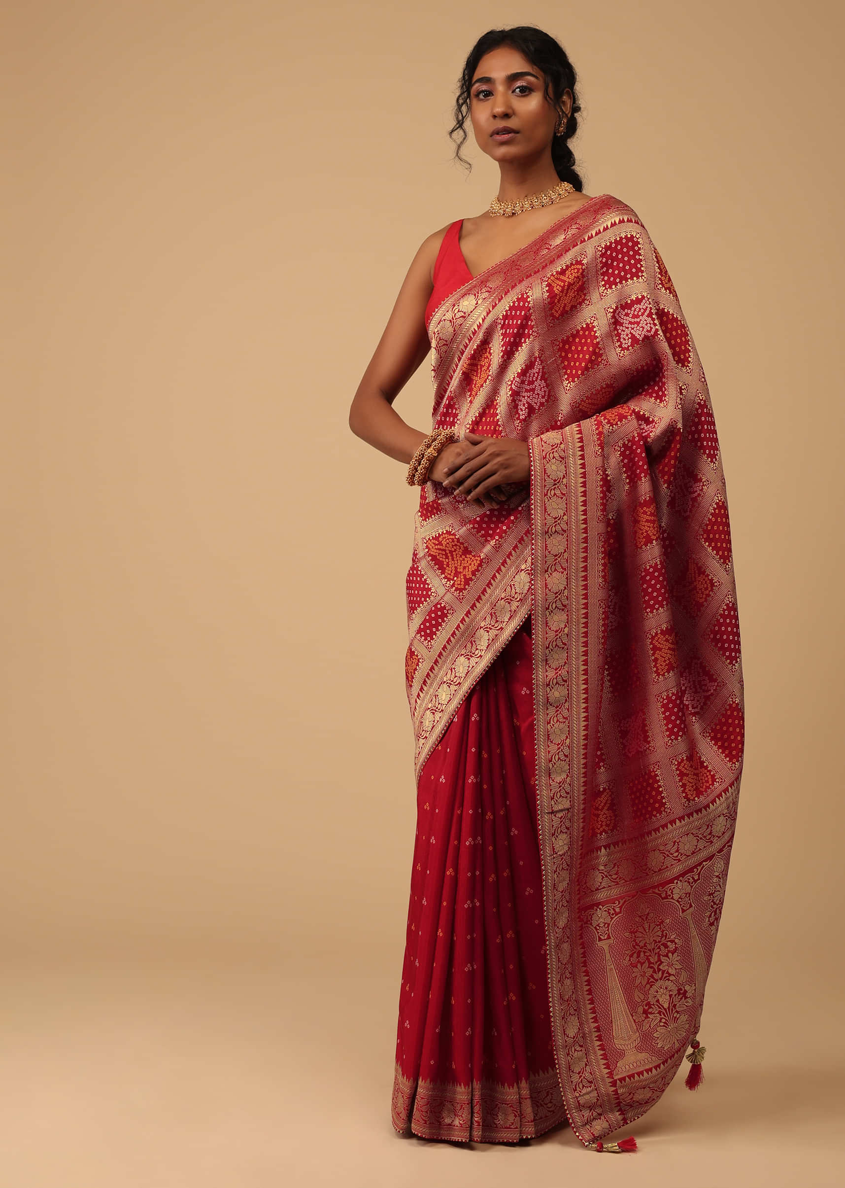 Red Banarasi Saree With Sequence Work – Panaash Saree