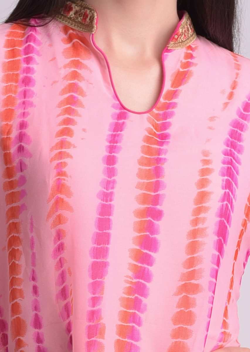Carnation Pink Tunic With High Low Hem And Attached Tie Dye Top Layer 