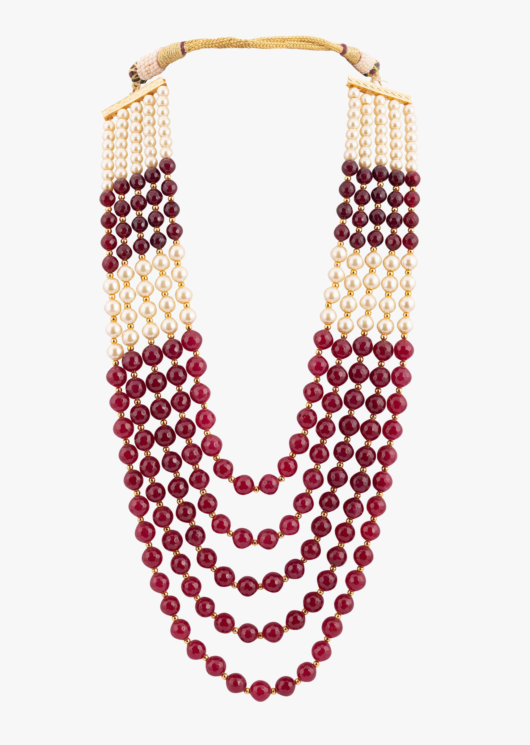 Charming Multi Layered Maroon And Ivory Toned Pearl Mala