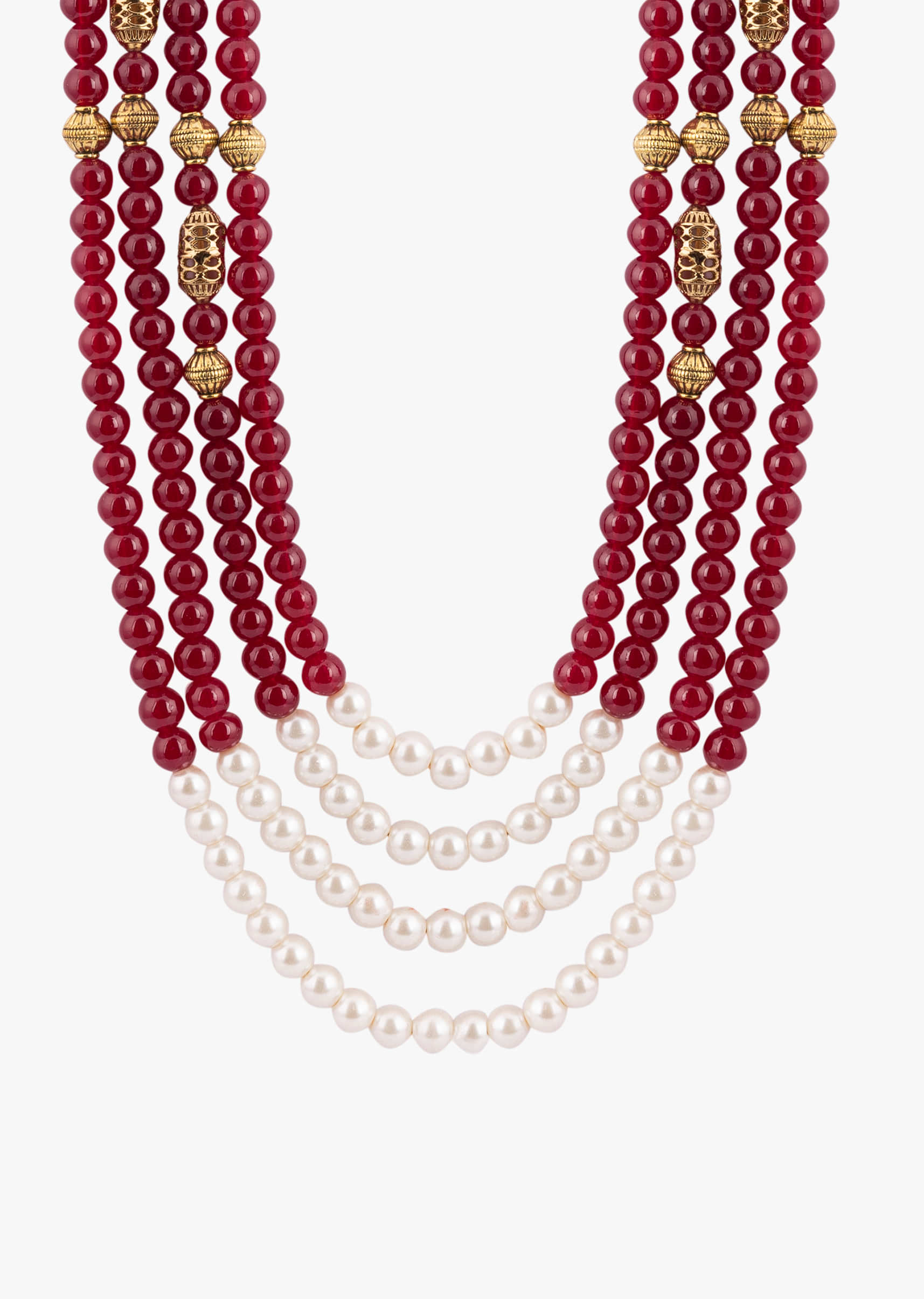 Charming Multi Layered Maroon And White Toned Pearl Mala