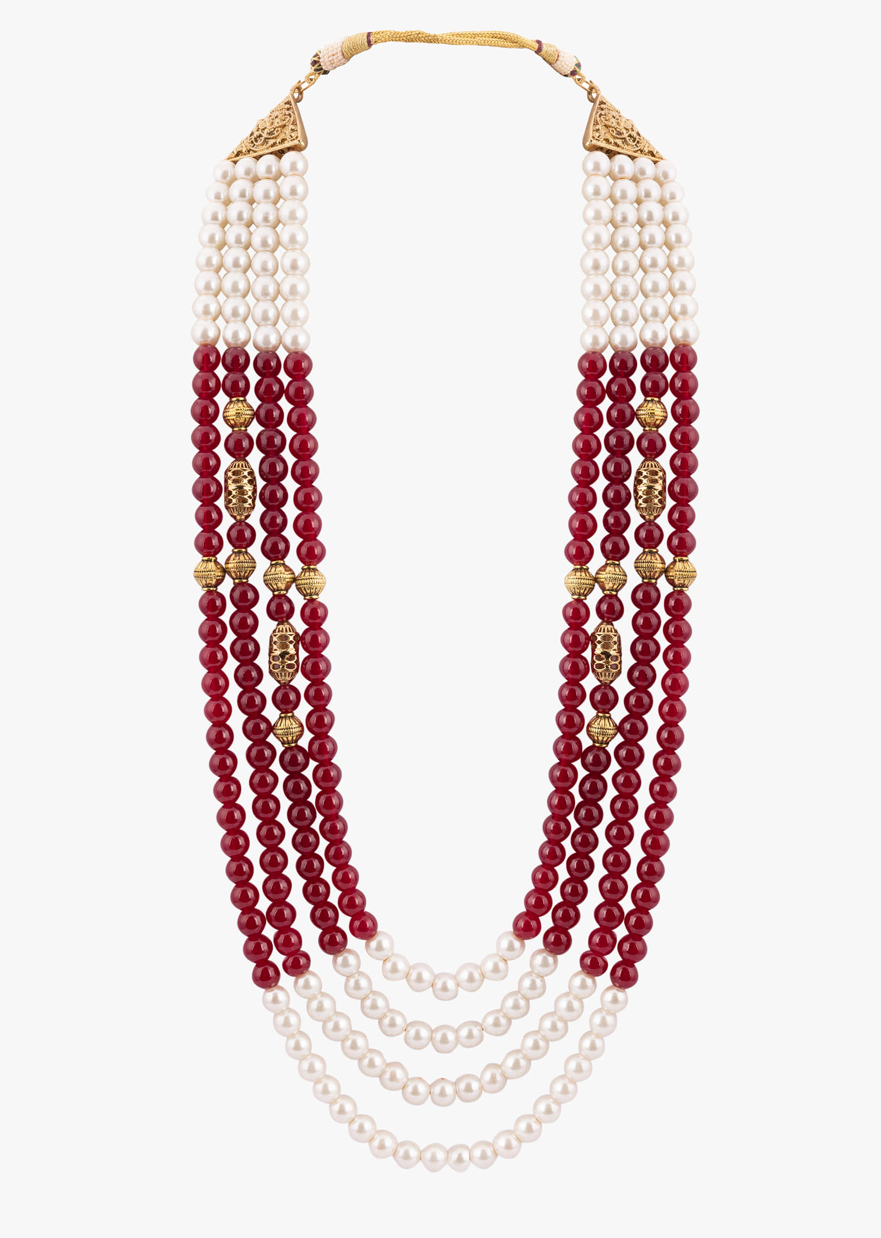 Charming Multi Layered Maroon And White Toned Pearl Mala
