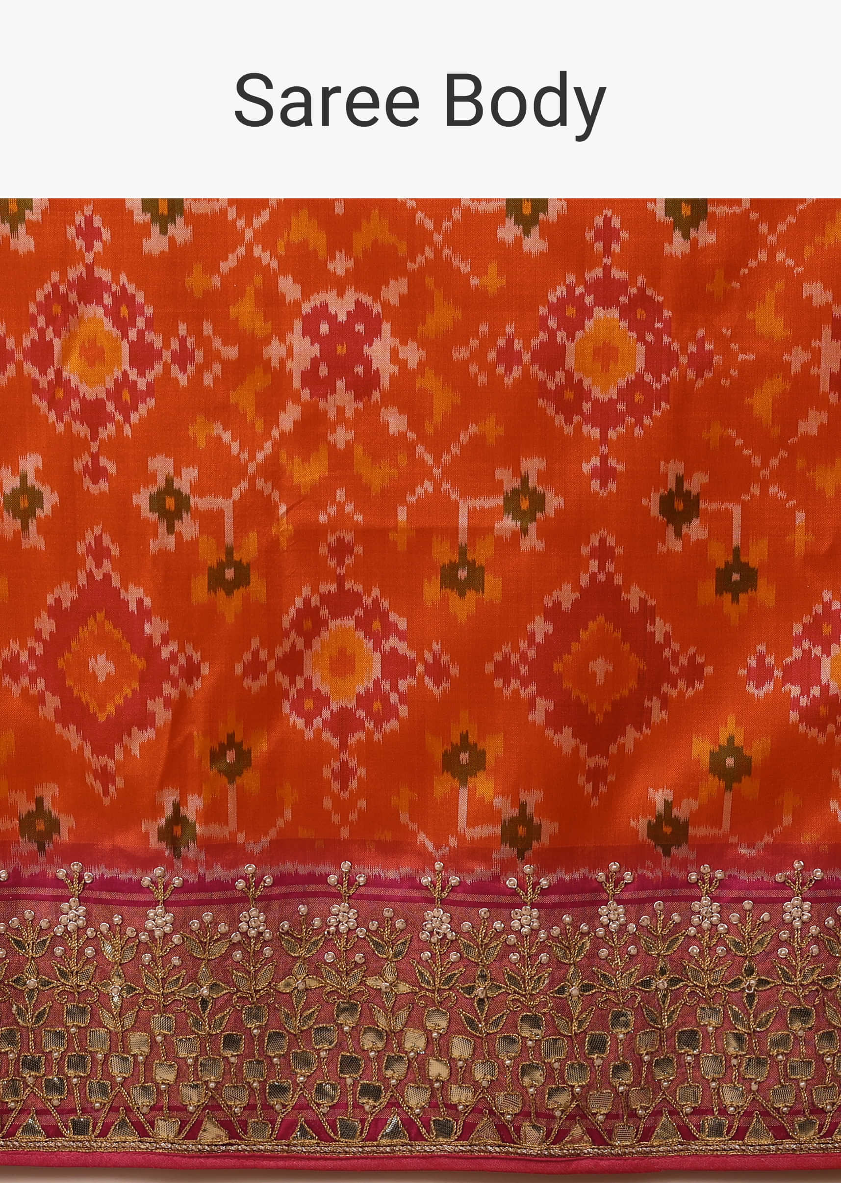 Fire Orange Saree In Pure Silk With Handloom Patola Ikat Weave