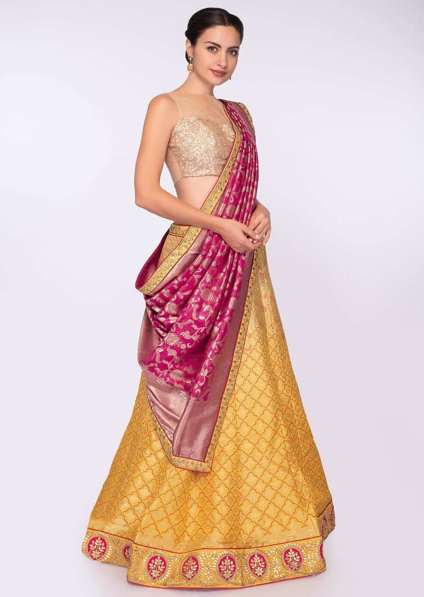 Yellow And Pink Heavy Embroidered Designer Lehenga | forum.iktva.sa