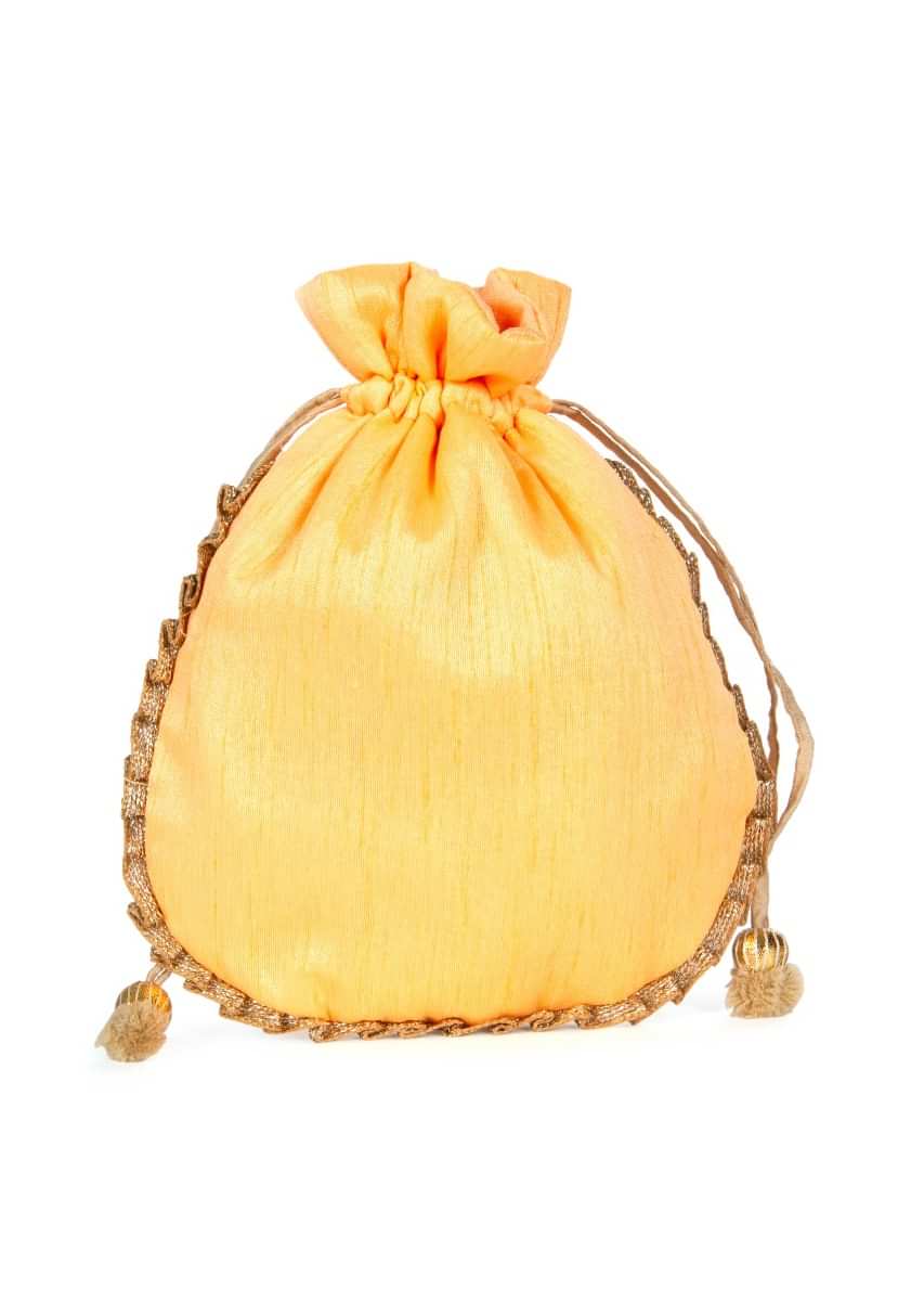 Butterscotch yellow raw silk potli bag in zardosi and sequins only on kalki