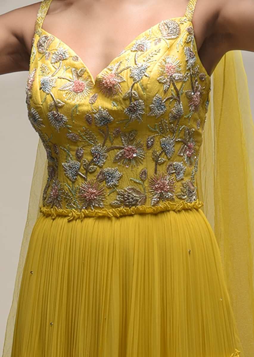 Citrus Indowestern Tiered suit In Georgette With Resham And Beads Embroidered Floral Pattern  