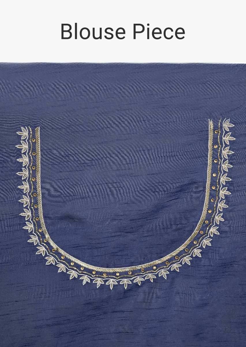 Cloud Grey Saree In Dupion Silk With Embroidered Butti And Border Online - Kalki Fashion