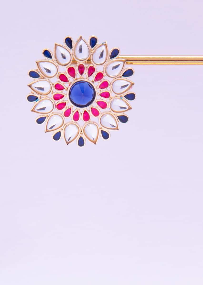 Cluster earring in floral shape detailed with kundan and stone work only on kalki