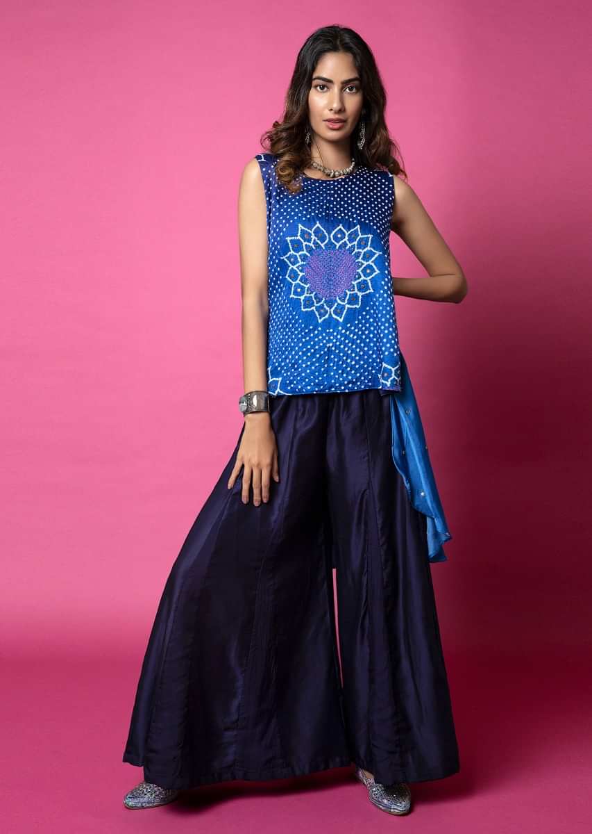 Buy Yogita Kadam Blue Printed Jacket And Sharara Pant Set Online | Aza  Fashions