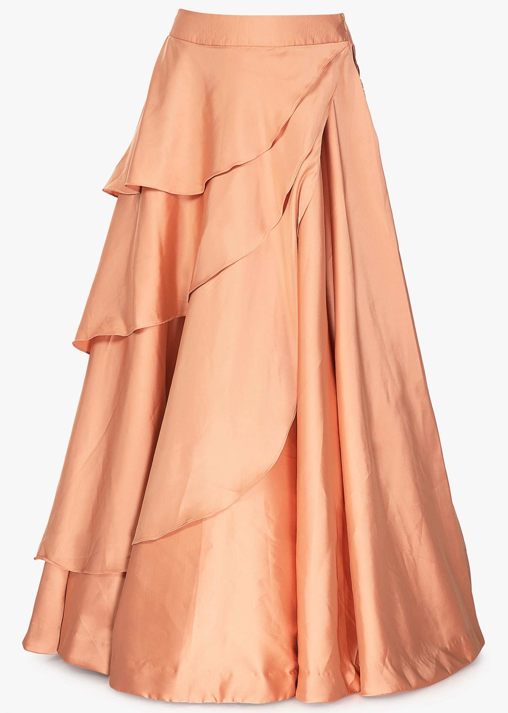 Cold shoulder peach crop top with layered satin skirt