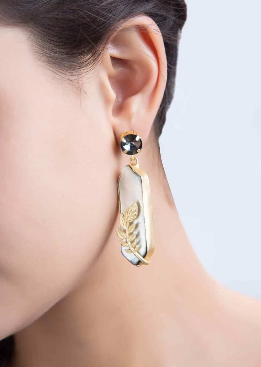 Contemporary style designer earring with black bead and acrylic stone only on kalki