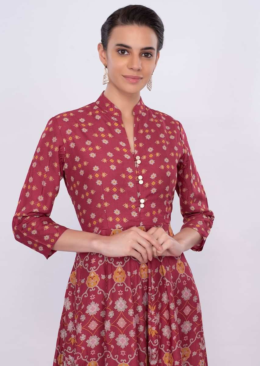 Coral cotton tunic dress in floral print only on Kalki
