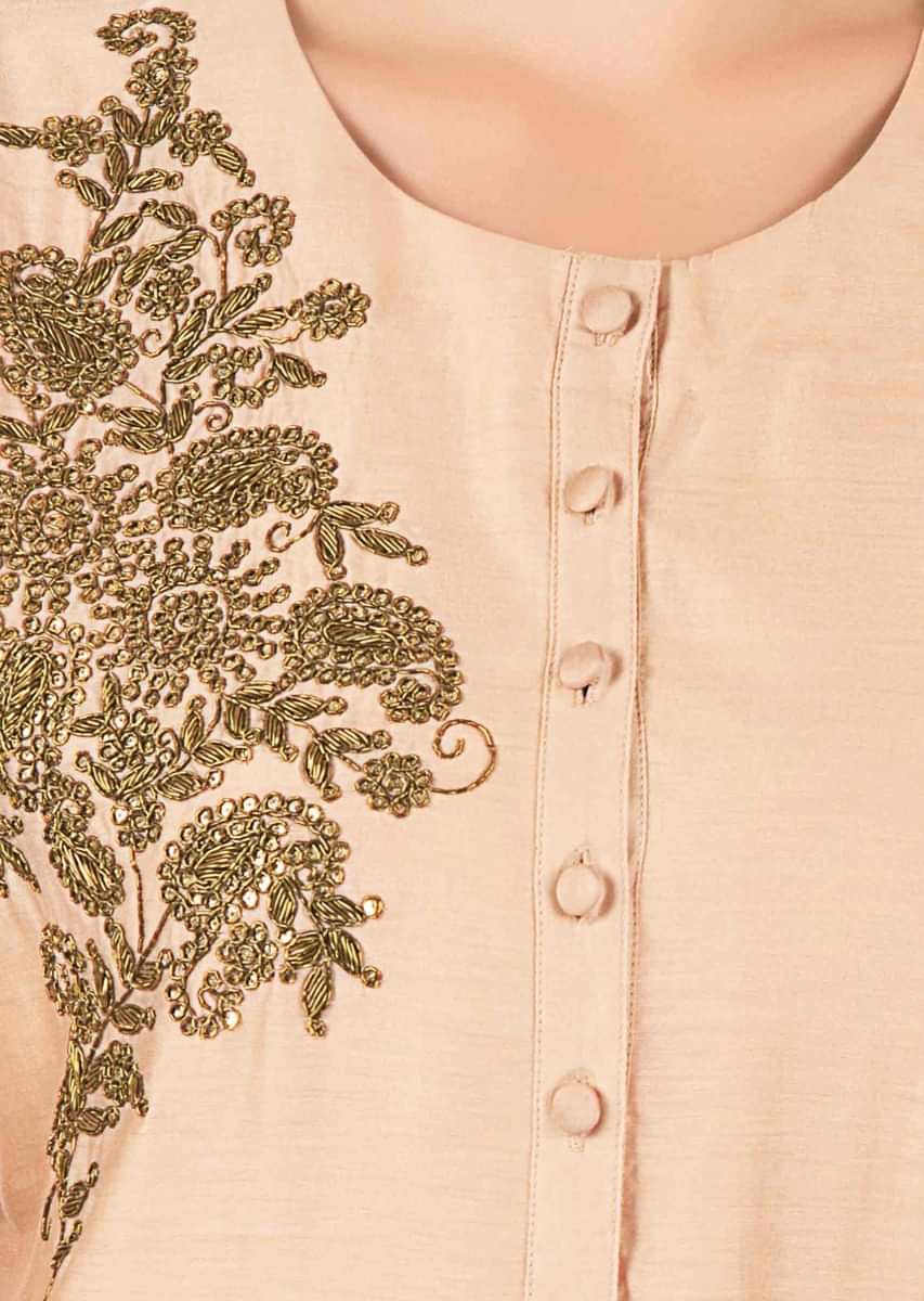 Cream Kurti In Cotton Silk With Zardosi Butti Online - Kalki Fashion