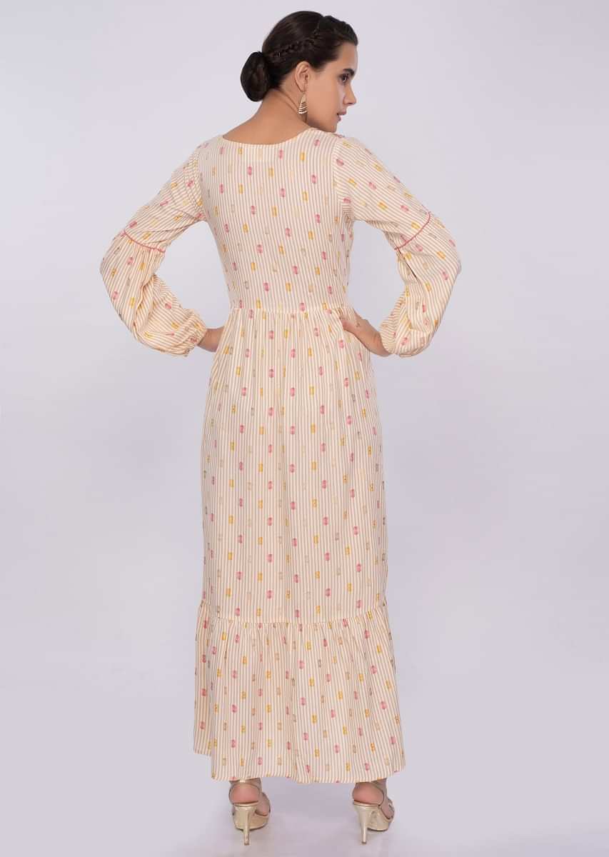 Cream Tunic Dress In Cotton With Multi Color Butti Online - Kalki Fashion