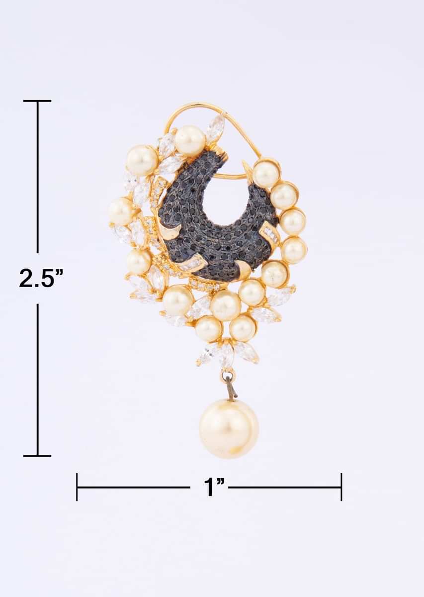 Cream pearl and stone studded designer traditional earring only on Kalki