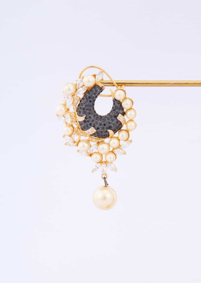 Cream pearl and stone studded designer traditional earring only on Kalki